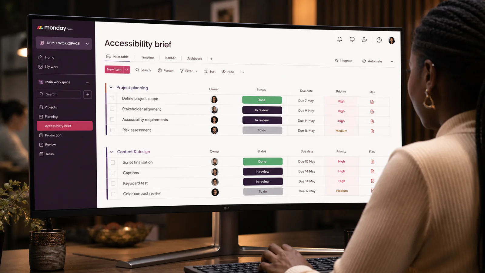 A project manager includes accessibility requirements at the start of multimedia planning.