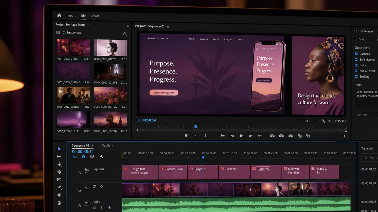 A creative team tests content across several accessibility and device conditions.