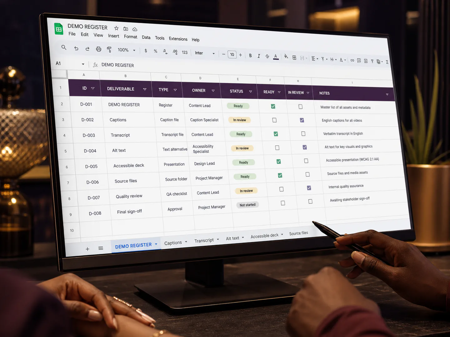Accessibility assets are listed as planned project deliverables.