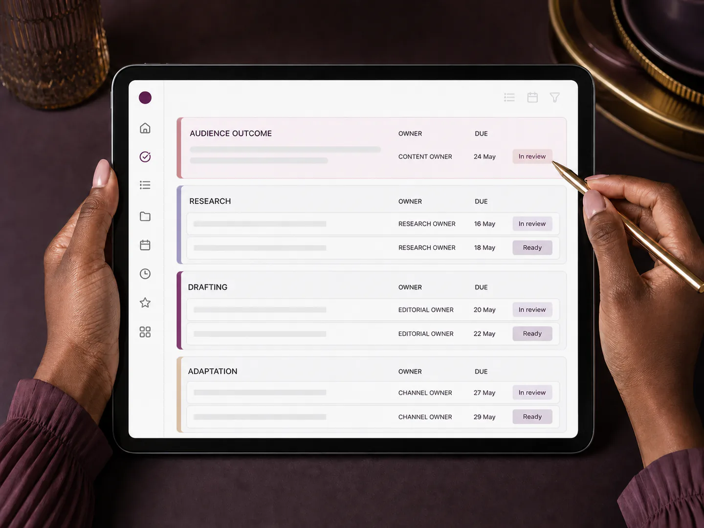 The intended customer outcome remains visible throughout content production.
