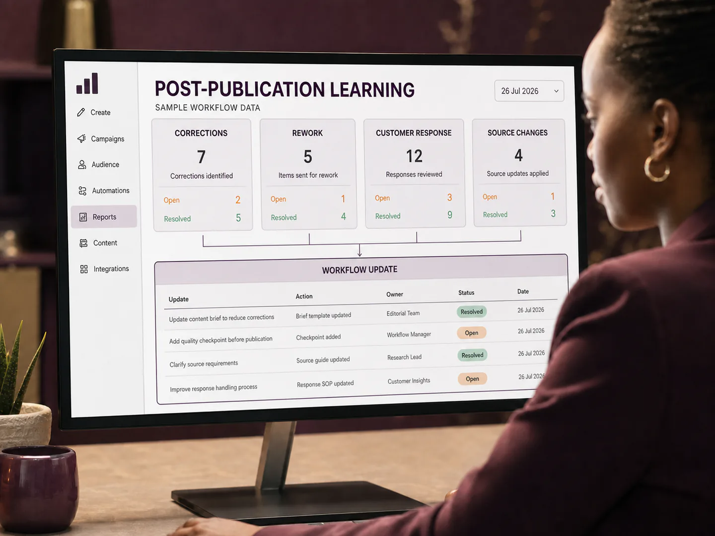 The workflow owner uses evidence from publication to improve future delivery.