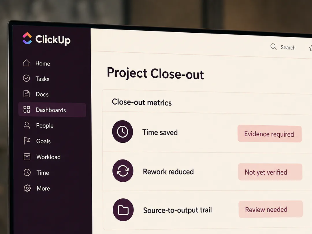A project close-out records delivery improvements and the source-to-output trail.