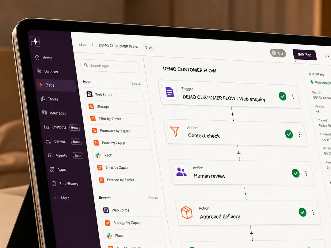The workflow map begins with the customer request and ends with a usable result.