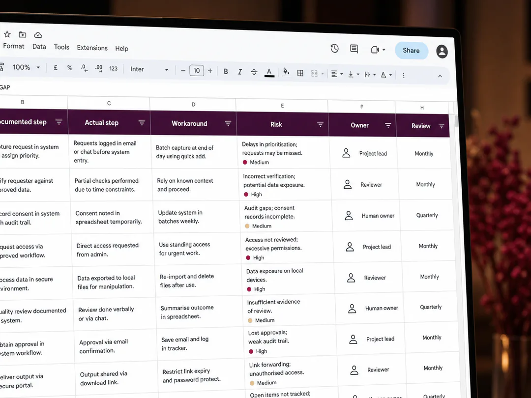The project team compares the written process with the work that actually happens.