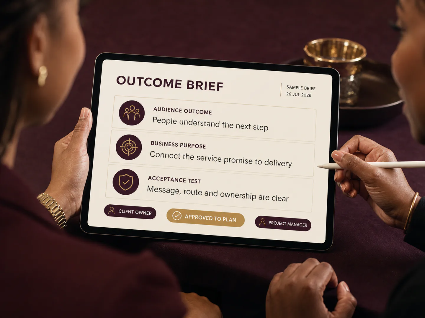 The project begins by defining the customer outcome and evidence of completion.