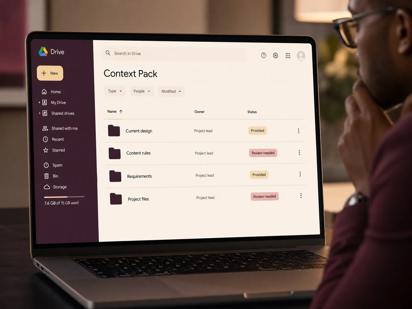 An approved context pack supplies current requirements, content and design references.