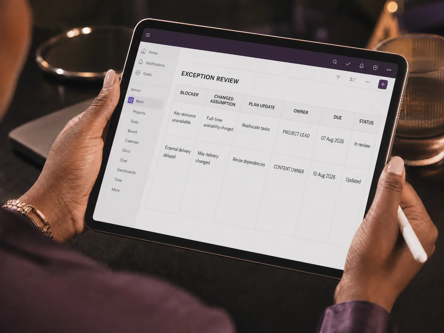 The project team turns exceptions into decisions and learning.