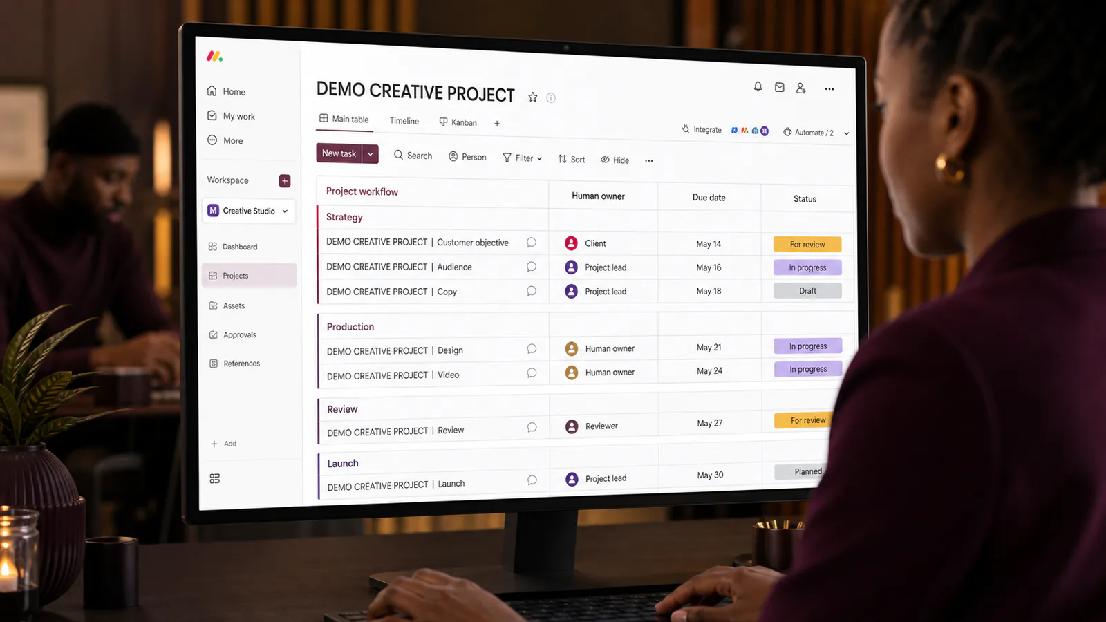A creative project manager translates a customer objective into coordinated creative work.