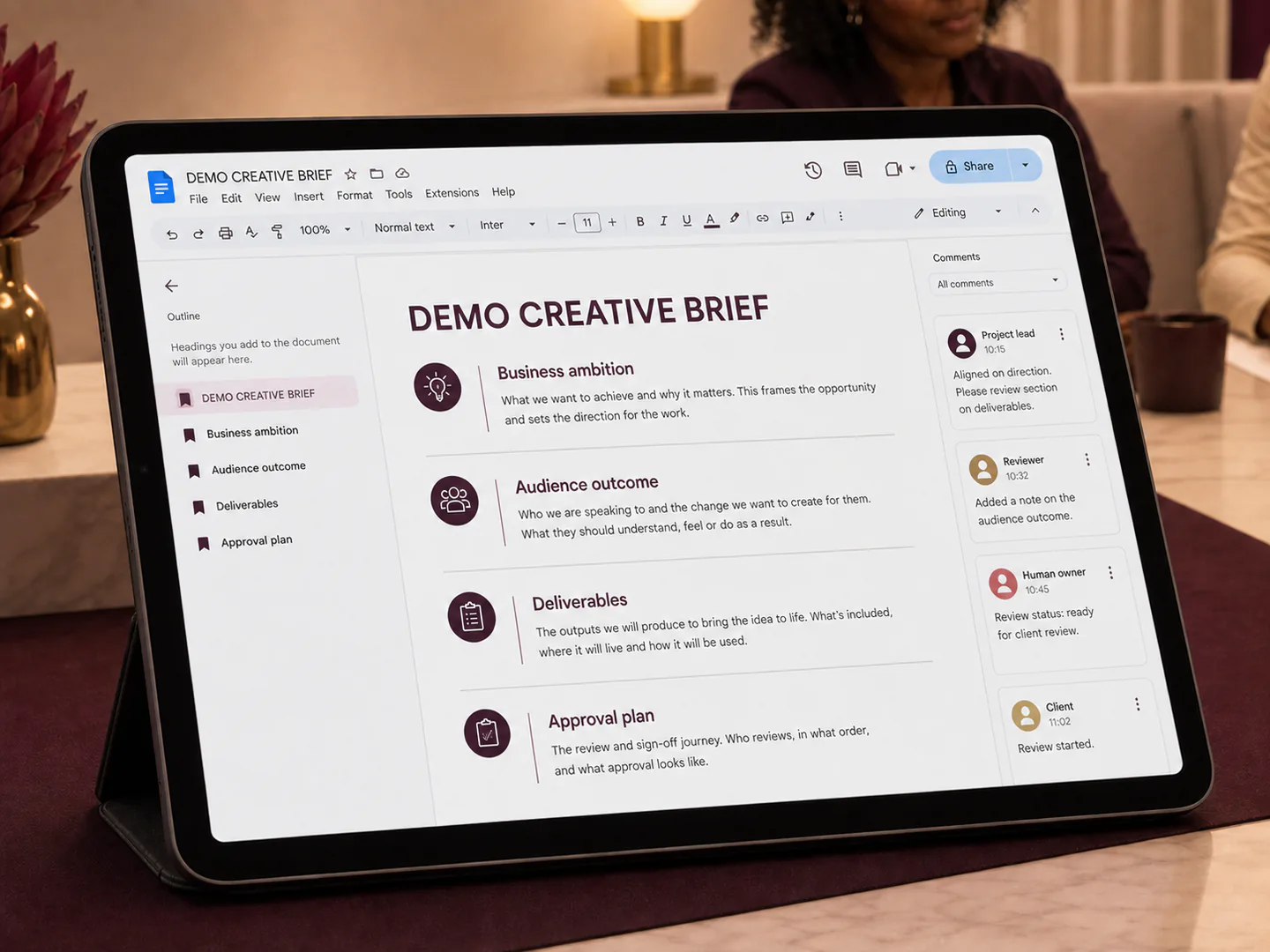 A broad business request becomes a clear creative problem and delivery plan.