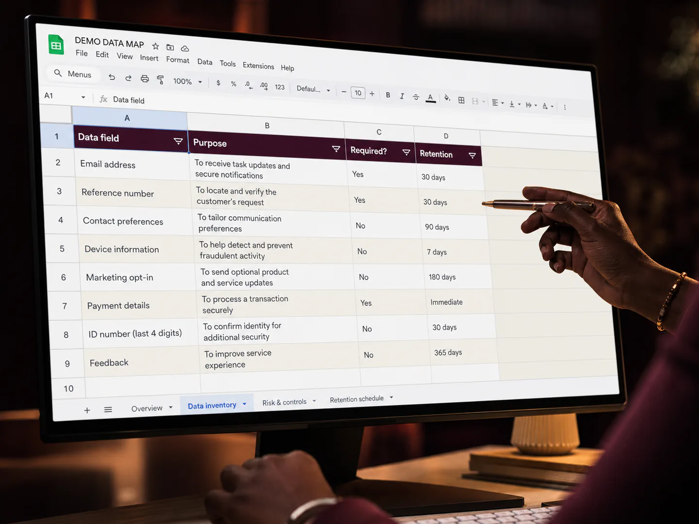 A project team maps the minimum personal information required for the service.