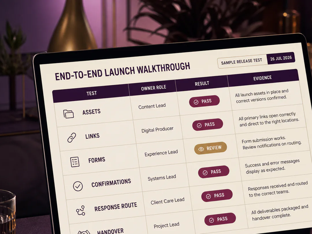 The team tests the complete customer journey before release.