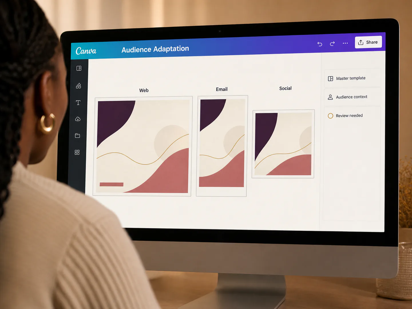 A template preserves consistency while the creative team adapts content to its audience.