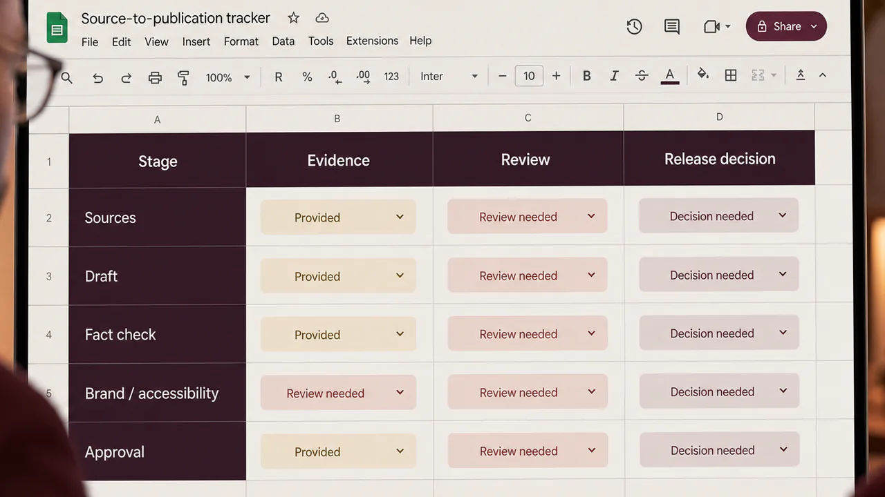 Approved sources move through structured drafting and human review before publication.
