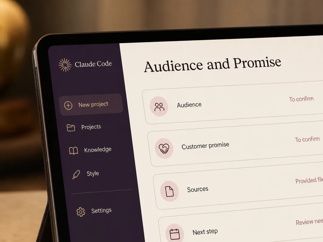 The audience and customer promise are defined before AI-assisted drafting begins.