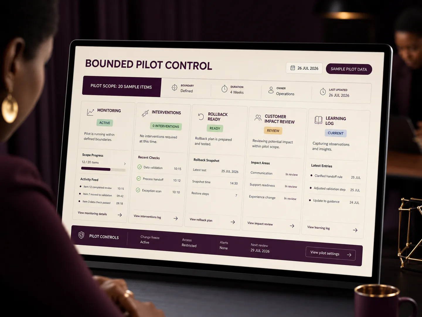 The automation pilot can be observed, corrected and stopped safely.