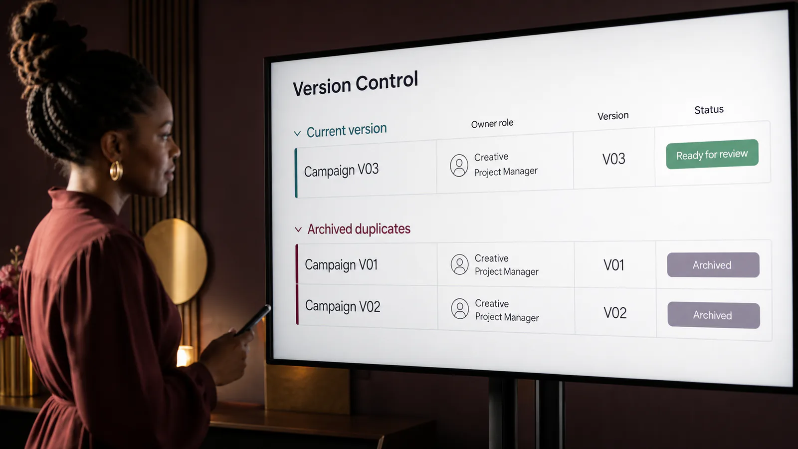 A creative project manager replaces duplicated versions with one organised delivery view.