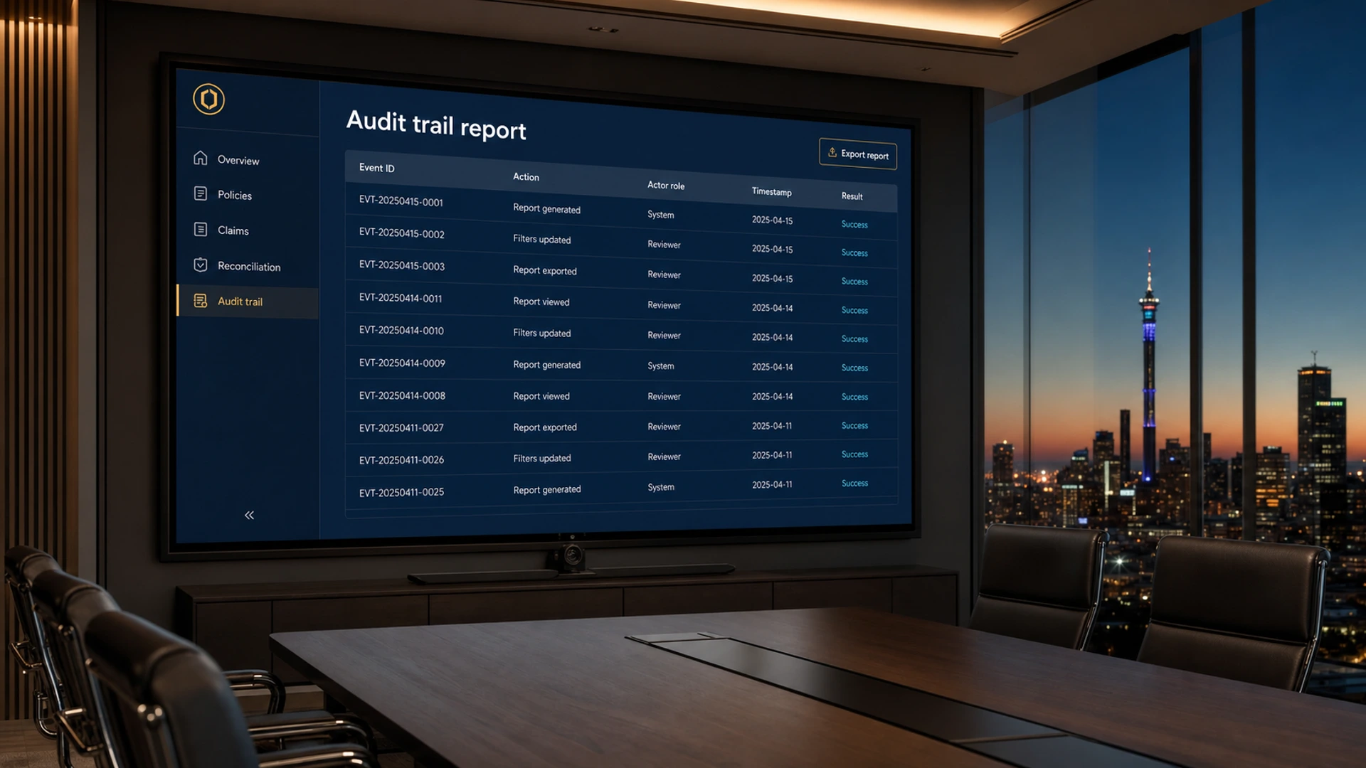 Generated insurance audit-trail concept associated with EarCodeX, not a real product screenshot